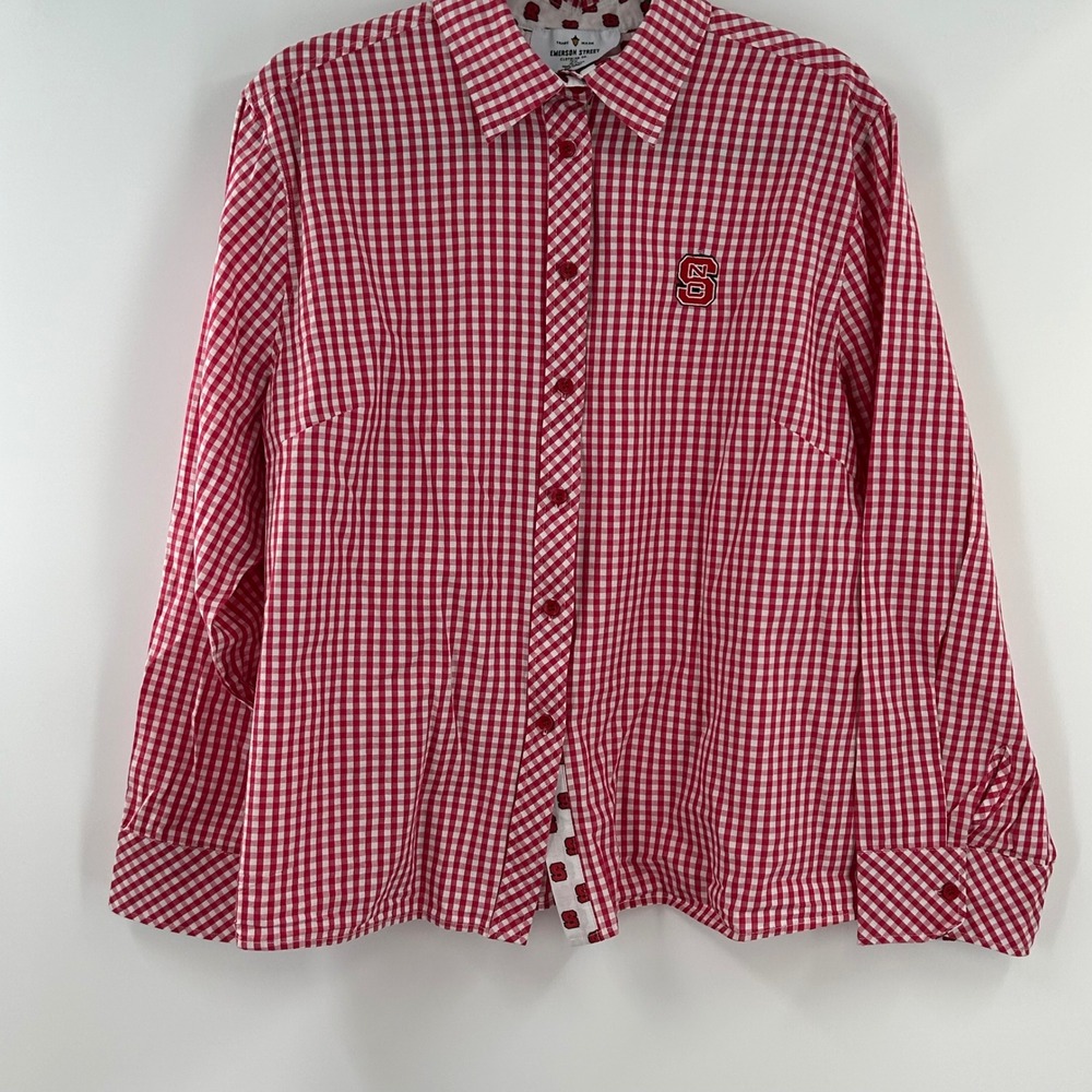 Emerson Street NC State Wolfpack Red Gingham Button Down Shirt Womens 2X‎ NCAA